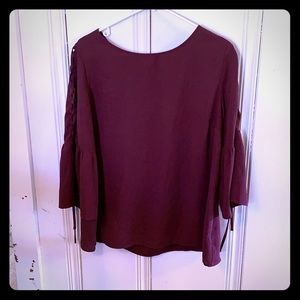 Cranberry Top with 3/4 Length Lace-Up Sleeves